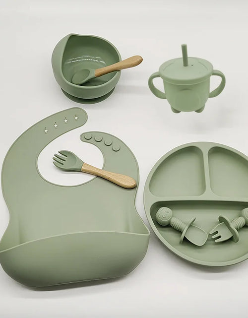 Load image into Gallery viewer, Children'S Dishes Set Baby Silicone 6/8-Piece Tableware Set Suction Cups Forks Spoons Bibs Straws Cups Mother and Baby Supplies
