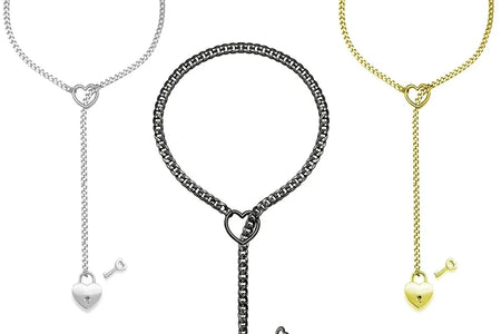 Adjustable Heart O-Ring Punk Rock Cuban Chain Necklace – Lariat Y-Style Necklace with Key & Heart Lock Pendant