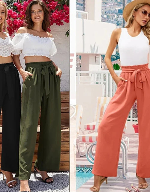 Load image into Gallery viewer, Womens Wide Leg Lounge Pants with Pockets High Waisted Adjustable Tie Knot Loose Casual Trousers Dress Work Pants
