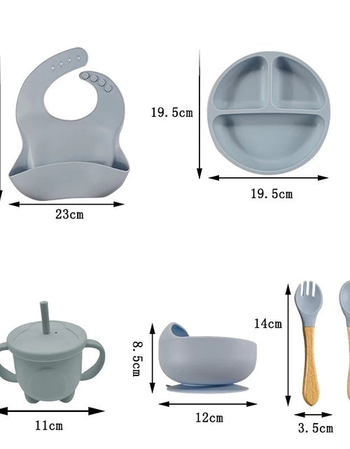 Load image into Gallery viewer, Children'S Dishes Set Baby Silicone 6/8-Piece Tableware Set Suction Cups Forks Spoons Bibs Straws Cups Mother and Baby Supplies
