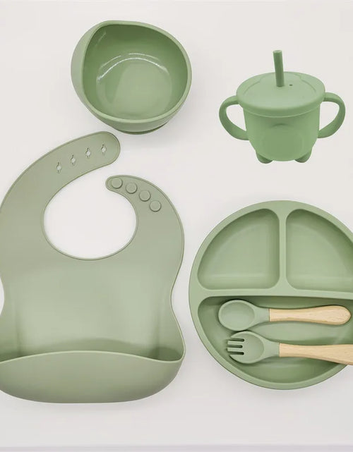 Load image into Gallery viewer, Children'S Dishes Set Baby Silicone 6/8-Piece Tableware Set Suction Cups Forks Spoons Bibs Straws Cups Mother and Baby Supplies

