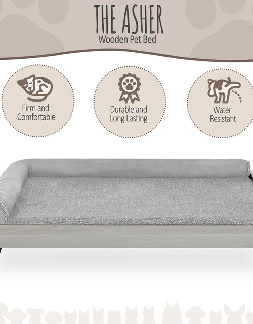 Load image into Gallery viewer, Asher Wooden Pet Bed with Mattress | Large to Extra Large Pet Bed with Mattress | Elevated Pet Bed | Greenguard Gold Certified Wooden Pet Bed
