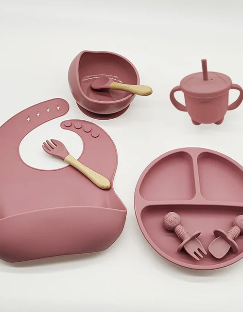 Load image into Gallery viewer, Children'S Dishes Set Baby Silicone 6/8-Piece Tableware Set Suction Cups Forks Spoons Bibs Straws Cups Mother and Baby Supplies
