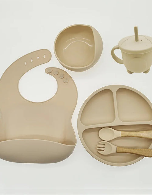 Load image into Gallery viewer, Children'S Dishes Set Baby Silicone 6/8-Piece Tableware Set Suction Cups Forks Spoons Bibs Straws Cups Mother and Baby Supplies
