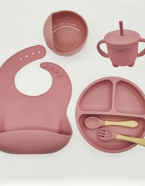 Load image into Gallery viewer, Children'S Dishes Set Baby Silicone 6/8-Piece Tableware Set Suction Cups Forks Spoons Bibs Straws Cups Mother and Baby Supplies
