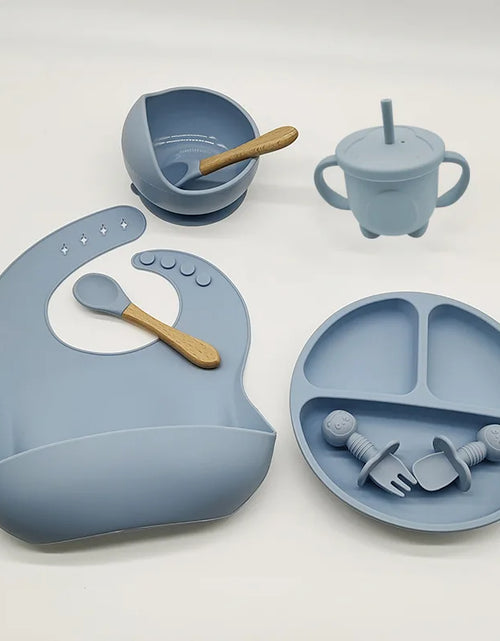 Load image into Gallery viewer, Children'S Dishes Set Baby Silicone 6/8-Piece Tableware Set Suction Cups Forks Spoons Bibs Straws Cups Mother and Baby Supplies
