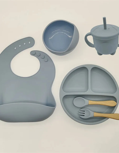 Load image into Gallery viewer, Children'S Dishes Set Baby Silicone 6/8-Piece Tableware Set Suction Cups Forks Spoons Bibs Straws Cups Mother and Baby Supplies
