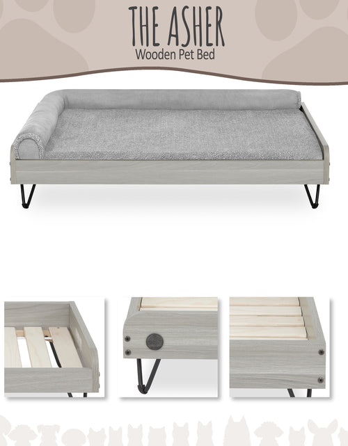 Load image into Gallery viewer, Asher Wooden Pet Bed with Mattress | Large to Extra Large Pet Bed with Mattress | Elevated Pet Bed | Greenguard Gold Certified Wooden Pet Bed
