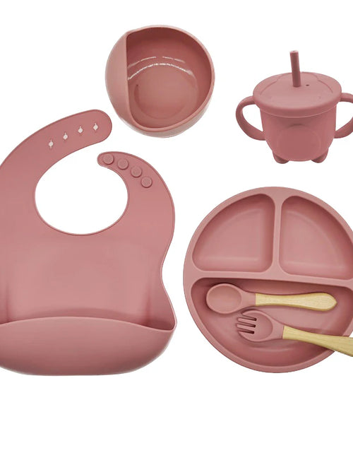 Load image into Gallery viewer, Children'S Dishes Set Baby Silicone 6/8-Piece Tableware Set Suction Cups Forks Spoons Bibs Straws Cups Mother and Baby Supplies

