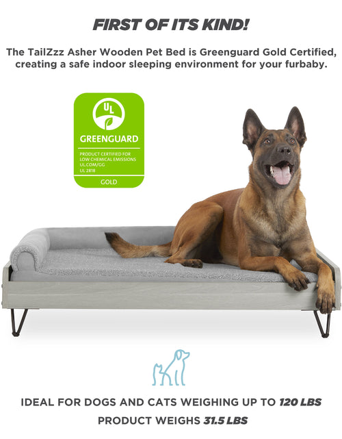 Load image into Gallery viewer, Asher Wooden Pet Bed with Mattress | Large to Extra Large Pet Bed with Mattress | Elevated Pet Bed | Greenguard Gold Certified Wooden Pet Bed

