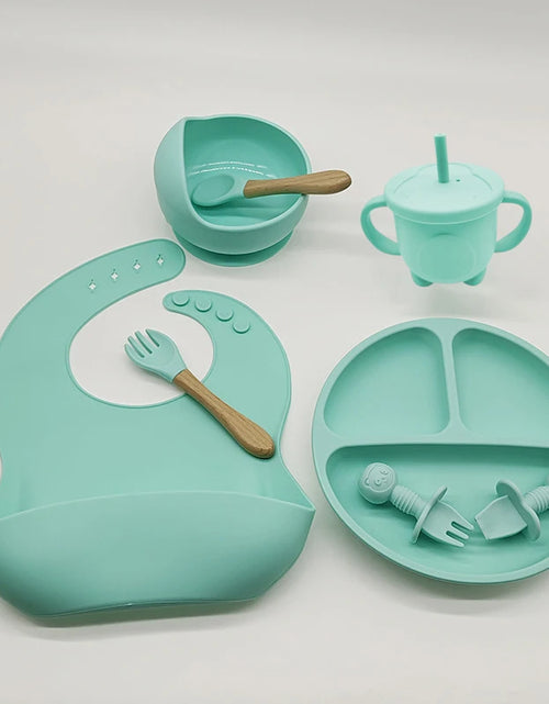 Load image into Gallery viewer, Children'S Dishes Set Baby Silicone 6/8-Piece Tableware Set Suction Cups Forks Spoons Bibs Straws Cups Mother and Baby Supplies
