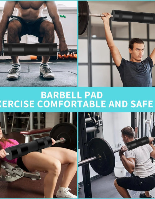 Load image into Gallery viewer, 9 Pcs Barbell Pad Set, Barbell Squat Pad for Hip Thrusts, Lunges, Leg Day with 2 Gym Ankle Straps, 3 Hip Resistance Bands, 2 Lifting Strap, Barbell Pad and Carry Bag, Black
