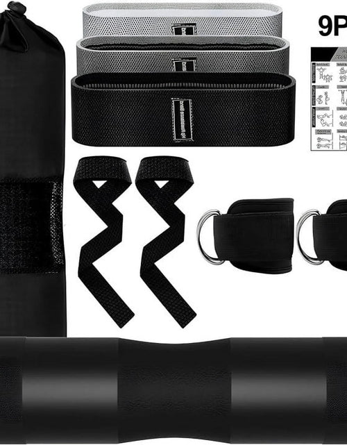 Load image into Gallery viewer, 9 Pcs Barbell Pad Set, Barbell Squat Pad for Hip Thrusts, Lunges, Leg Day with 2 Gym Ankle Straps, 3 Hip Resistance Bands, 2 Lifting Strap, Barbell Pad and Carry Bag, Black
