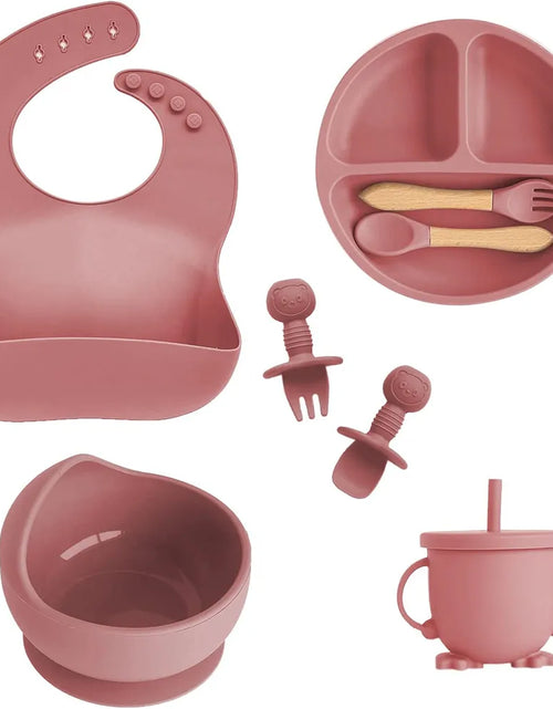 Load image into Gallery viewer, Children'S Dishes Set Baby Silicone 6/8-Piece Tableware Set Suction Cups Forks Spoons Bibs Straws Cups Mother and Baby Supplies
