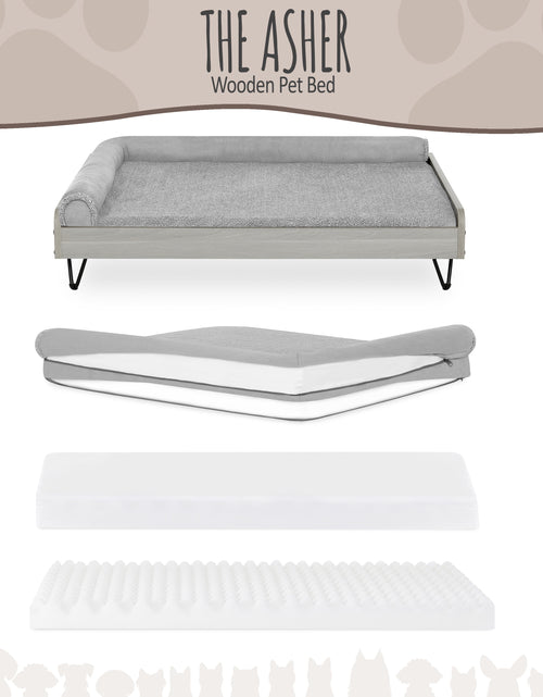 Load image into Gallery viewer, Asher Wooden Pet Bed with Mattress | Large to Extra Large Pet Bed with Mattress | Elevated Pet Bed | Greenguard Gold Certified Wooden Pet Bed
