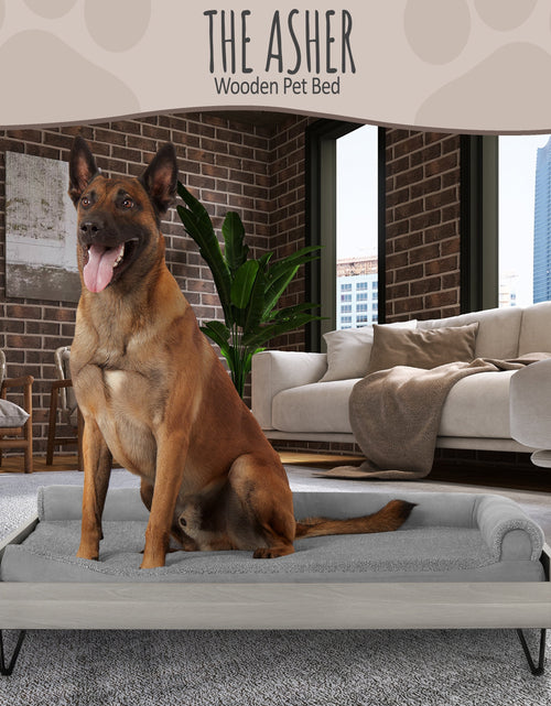 Load image into Gallery viewer, Asher Wooden Pet Bed with Mattress | Large to Extra Large Pet Bed with Mattress | Elevated Pet Bed | Greenguard Gold Certified Wooden Pet Bed

