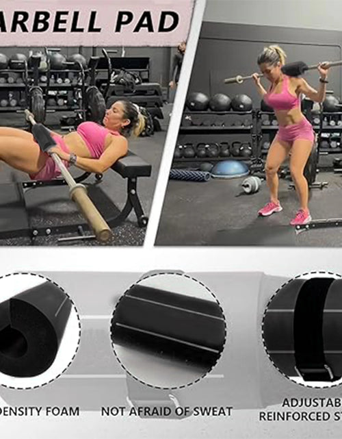 Load image into Gallery viewer, 9 Pcs Barbell Pad Set, Barbell Squat Pad for Hip Thrusts, Lunges, Leg Day with 2 Gym Ankle Straps, 3 Hip Resistance Bands, 2 Lifting Strap, Barbell Pad and Carry Bag, Black
