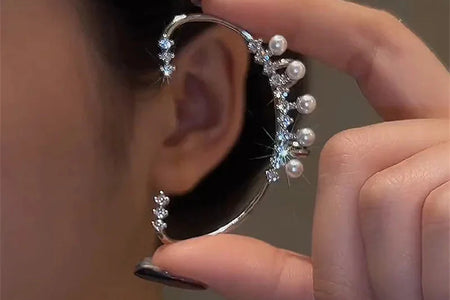 Silver Color Pearl Ear Cuff – Vintage Crystal Zircon Ear Clip, No Piercing Required, Fashion Jewelry for Women