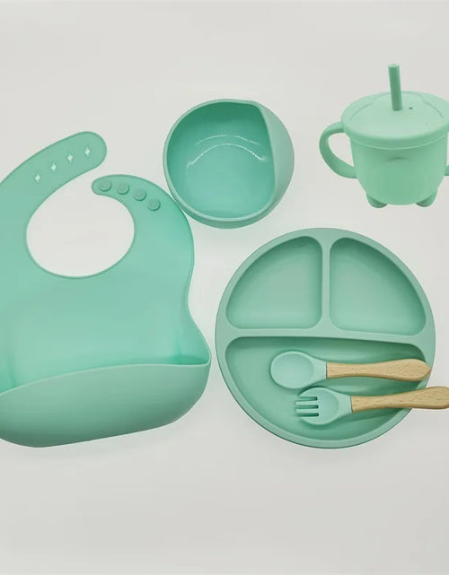 Load image into Gallery viewer, Children'S Dishes Set Baby Silicone 6/8-Piece Tableware Set Suction Cups Forks Spoons Bibs Straws Cups Mother and Baby Supplies
