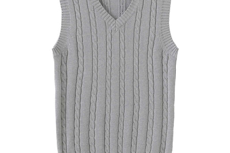 Men'S Cable Knit V Neck Relax Fit Sleeveless Knitwear Pullover Sweater Vest